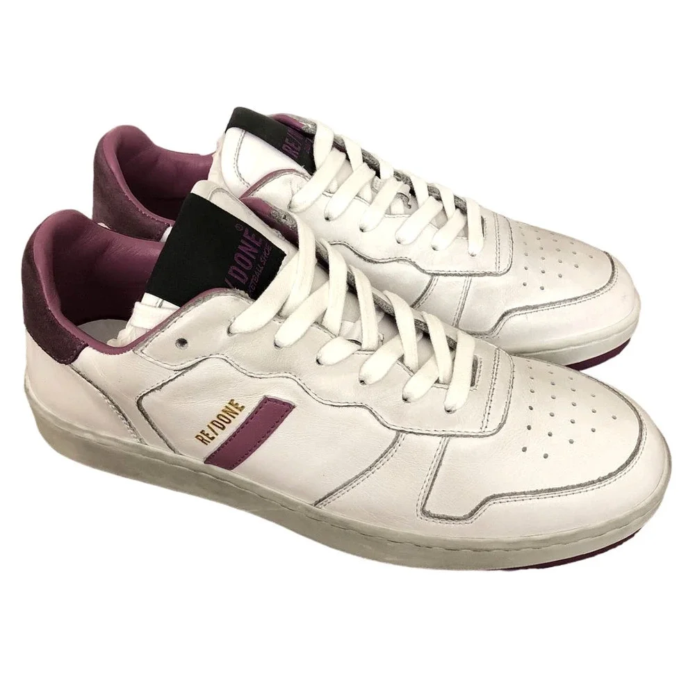 RE/DONE 80s Basketball Sneakers Leather Suede Low Top Shoes White Purple NWB 37